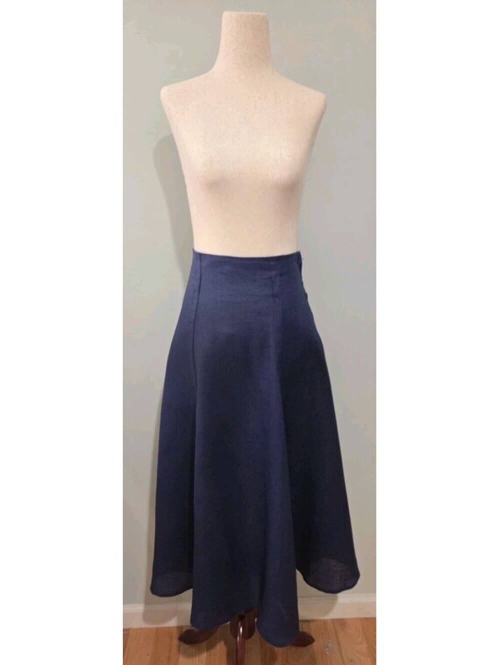 Suzette Size 10 Dark Blue Linen Fit And Flare Midi Skirt Vintage 80s 70s
